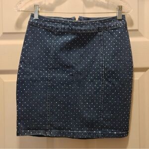 Blashe Bedazzled Dark Blue Denim Skirt Jean Crystal Decor Chic Fashion Size L